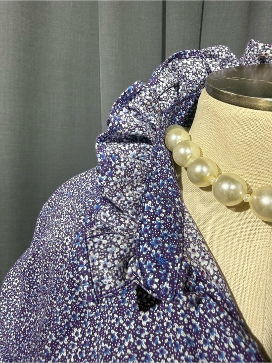 Nick Graham Tops - Upcycled Purple Floral Ruffle Collar Button-Down Nick Graham Shirt